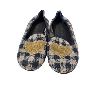 Rothy’s Golden Heart Kids Navy &‎ White Check Girl’s Loafer Flats Shoes Size 2